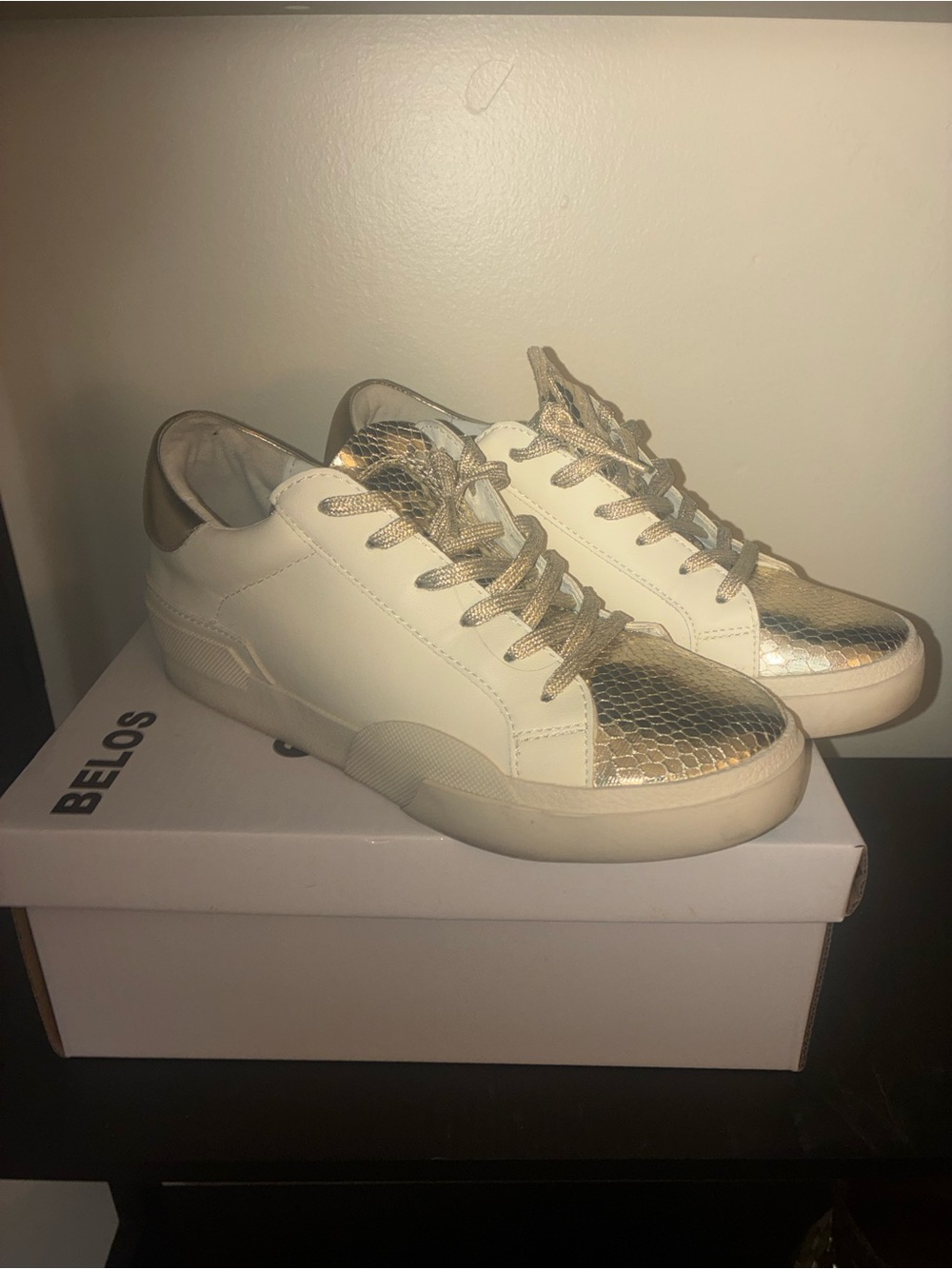 New Women’s White Sneakers with Gold Metallic Accents